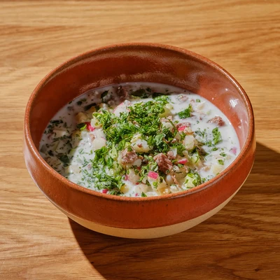Окрошка с пастрами, айран